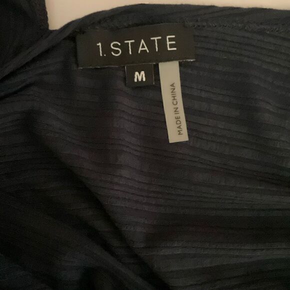 1. State Blouse Round Neck Twist Wrap V Back Oversized Navy Blue Women Medium - Picture 3 of 9